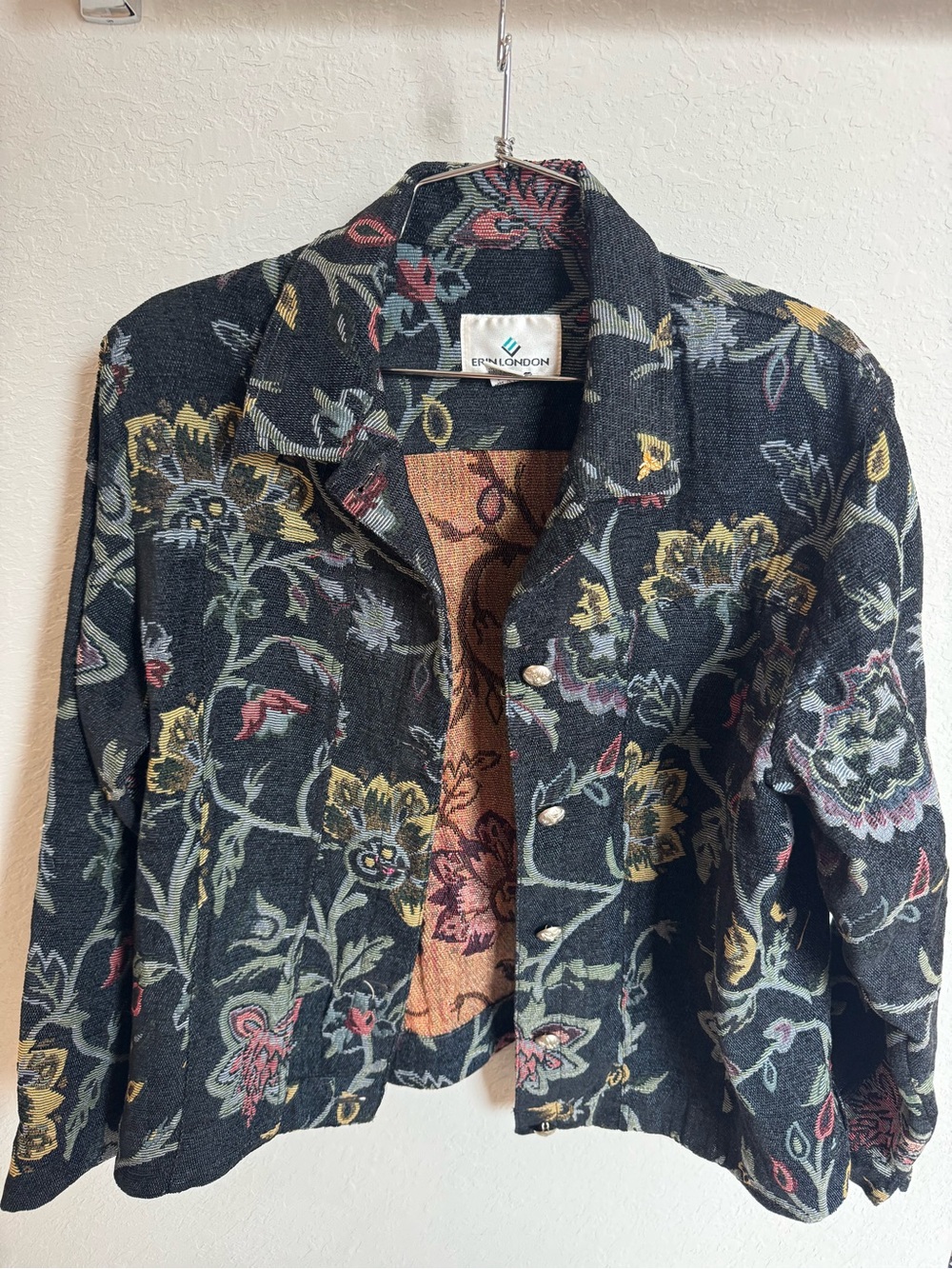 erin london Black Floral Jacquard Jacket with Multicolor Accents